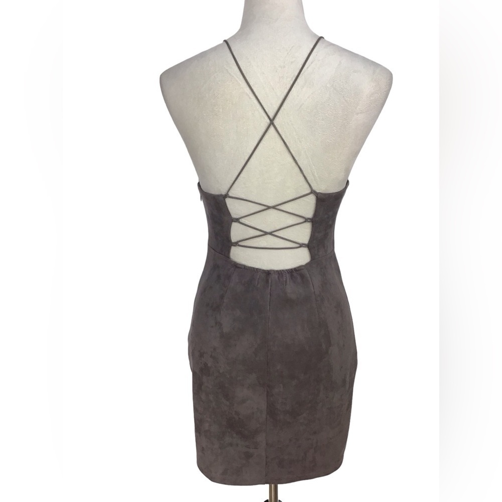 Seek The Label Taupe Vegan Suede Strappy Open Back  Mini Dress Women Size Small